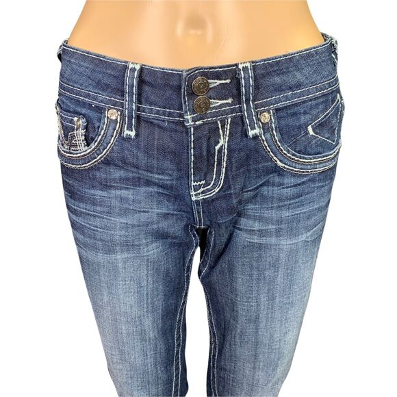 Vigoss Womens Skinny Denim Blue Jeans Dark Wash Embroidered Jeweled Size 1 26 - Picture 3 of 16